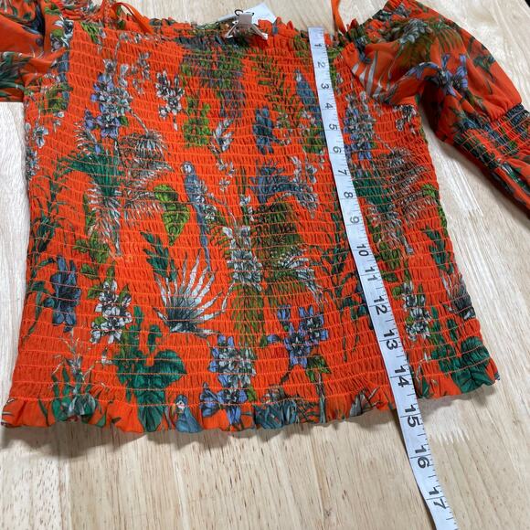 L'Agence NWT Cece Smocked Off-Shoulder Top Orange Parrot Puff Sleeve Size S - Picture 10 of 13
